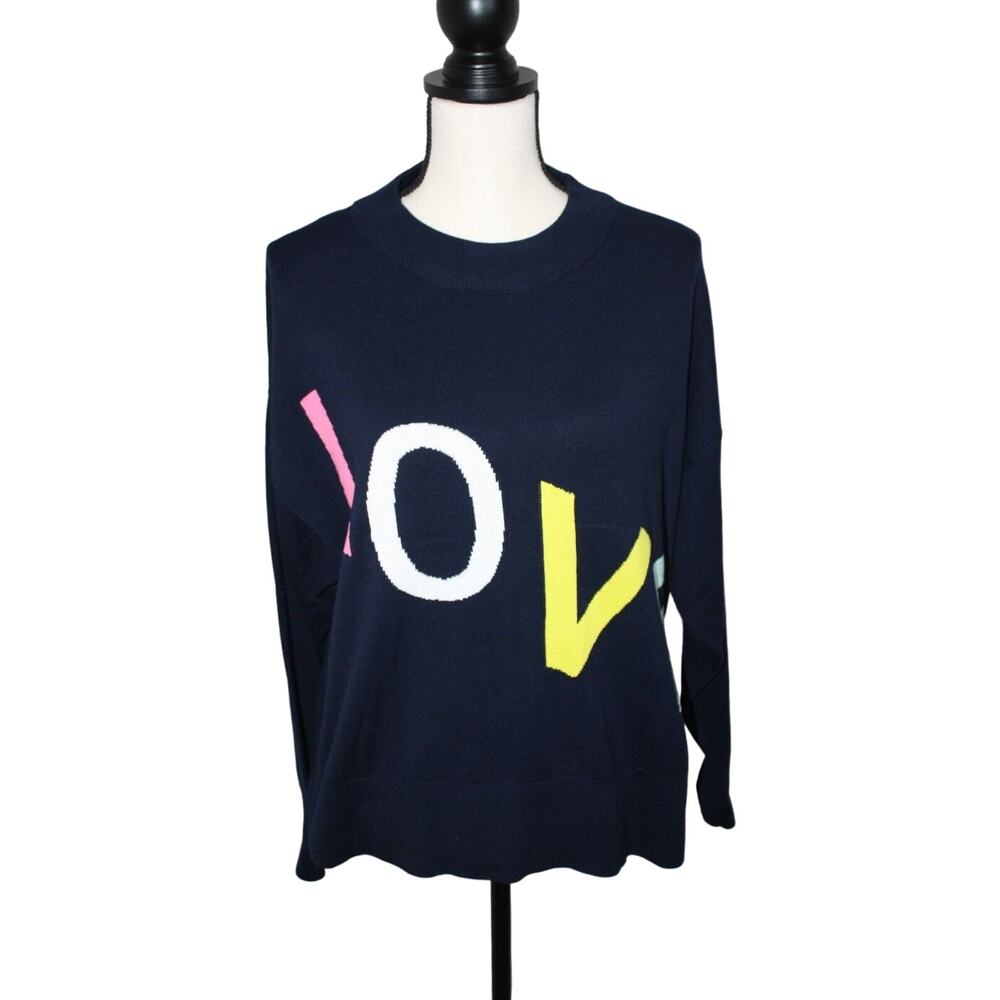 Crown & Ivy LOVE Women's‎ Pull Over Sweater Size PM Navy Blue Cotton Long Sleeve
